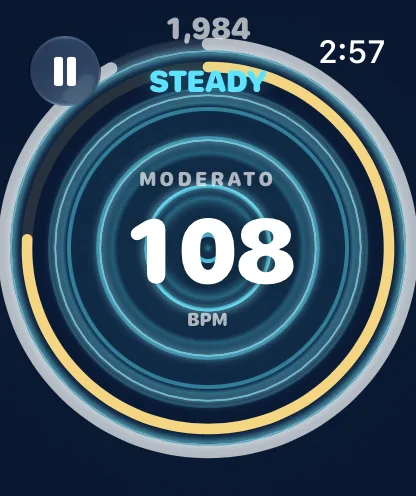 Ripplock on Apple Watch: holding STEADY at 108 BPM